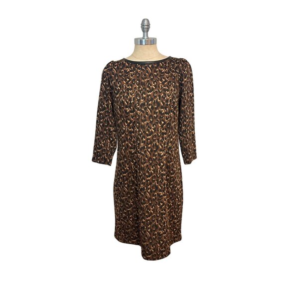 Talbots Dresses & Skirts - Talbots Faux Leather Trim A-Line Dress Fall Leopard size 8